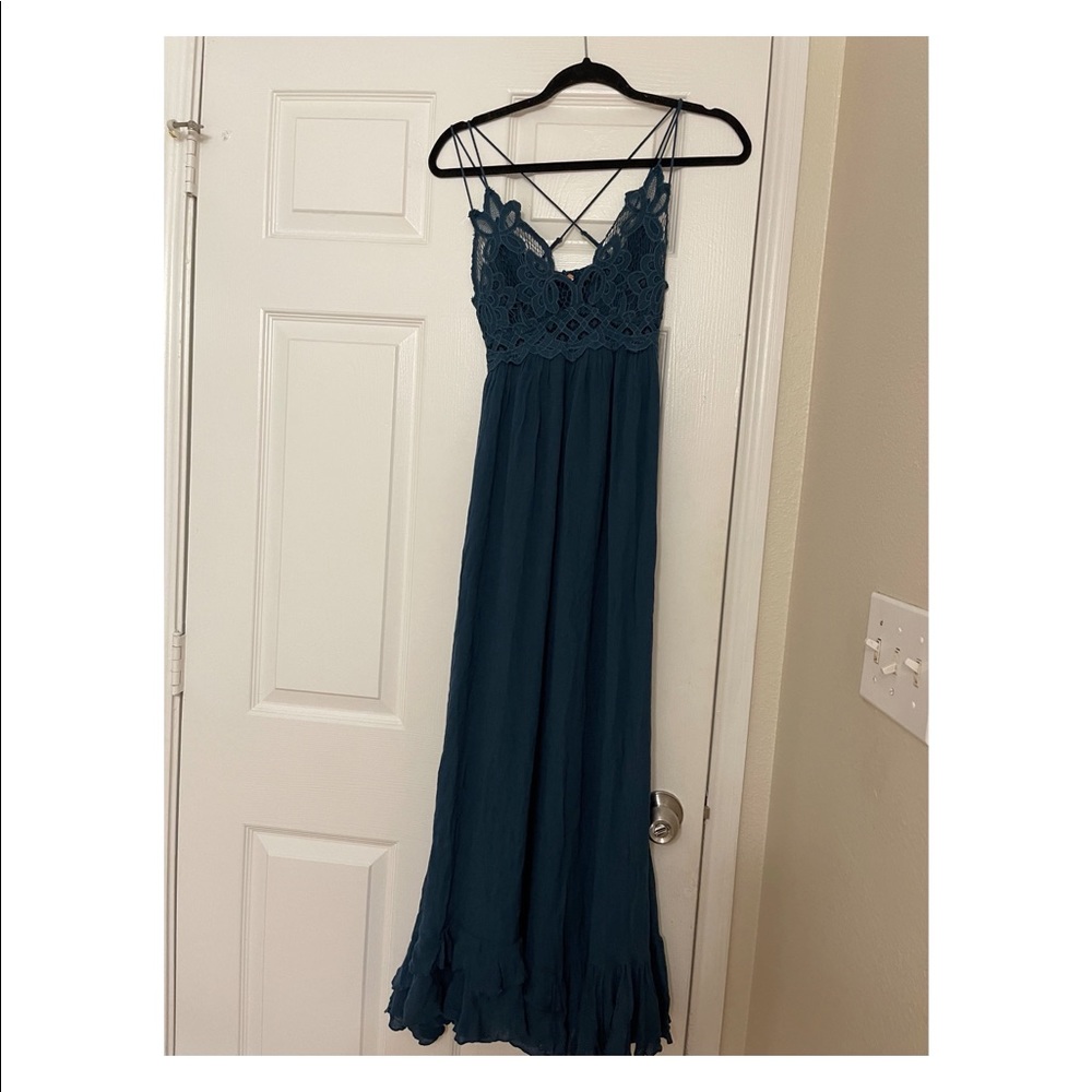 Free People Teal Fp One "Adella" Slip Crochet Casual Maxi Dress - Picture 6 of 16